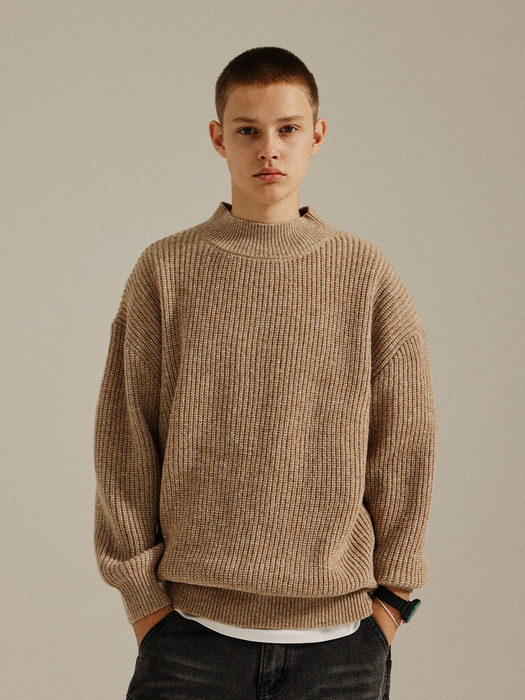 Wool Crew Neck Round Knit  Beige