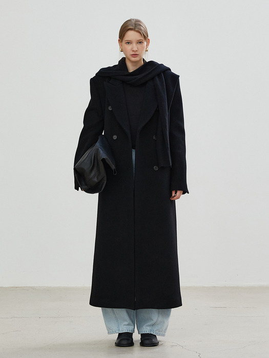 CASHMERE OVERFIT DOUBLE COAT - BLACK