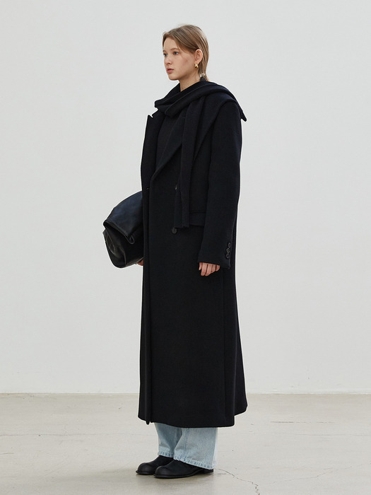 CASHMERE OVERFIT DOUBLE COAT - BLACK
