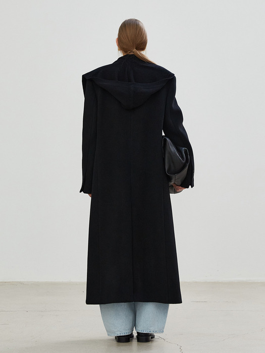 CASHMERE OVERFIT DOUBLE COAT - BLACK