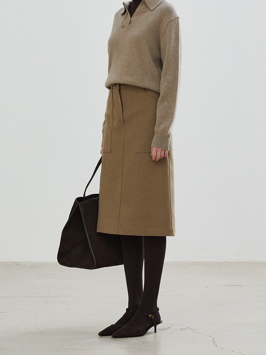 FATIGUE MIDI WOOL SKIRT - BEIGE