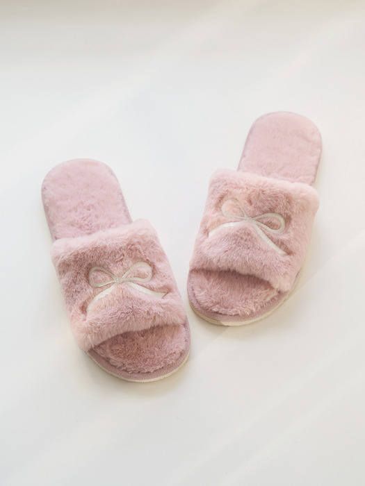 실내슬리퍼 거실 층간소음실내화 포근한 리본 자수 퍼