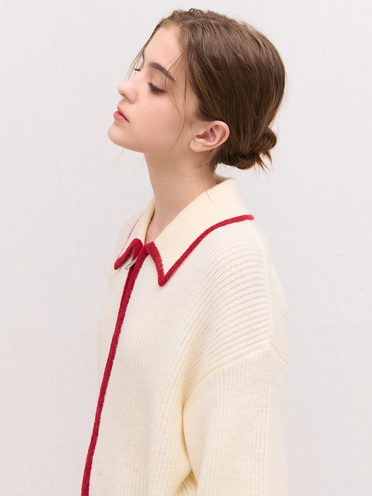 BLEND COLOR COLLAR KNIT CARDIGAN IVORY