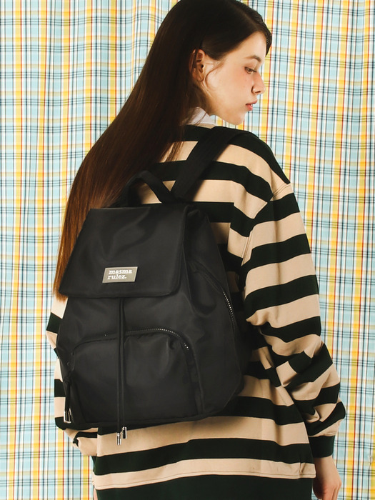 304 Small nylon draw flap backpack_Black