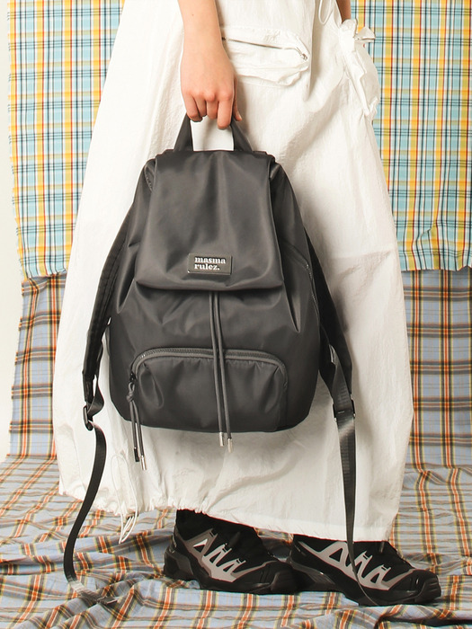 304 Small nylon draw flap backpack_Dark gray