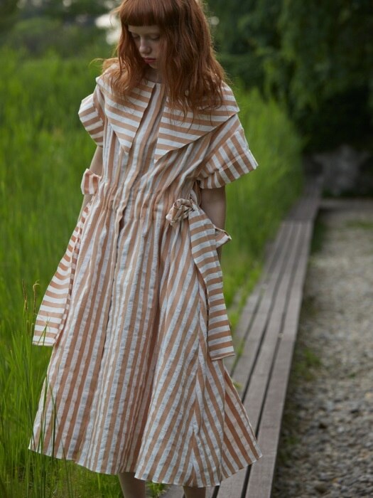stripe robe dress_beige