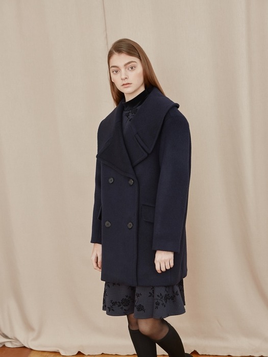 wool half coat-navy