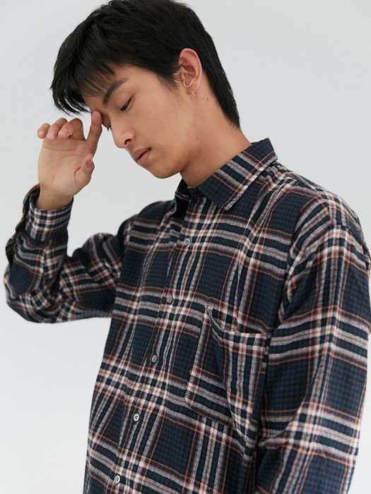 W Relax Check Shirts Navy