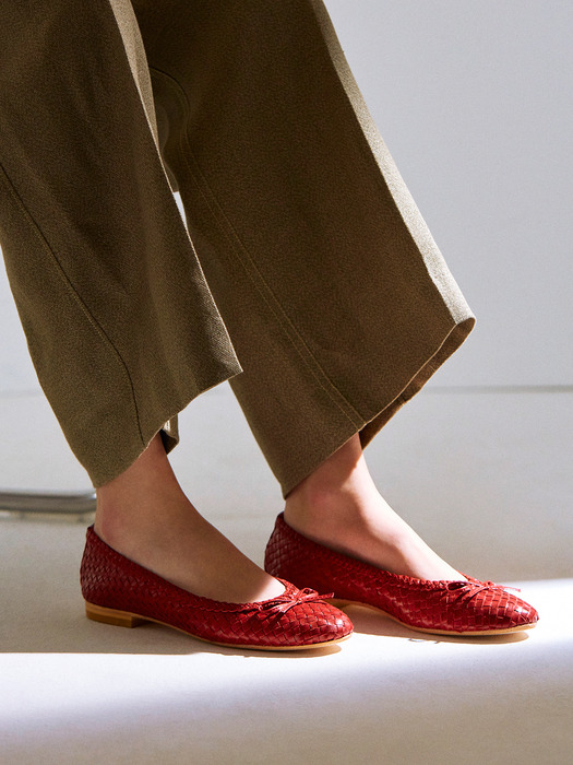 WEAVING LEATHER FLATS_RED
