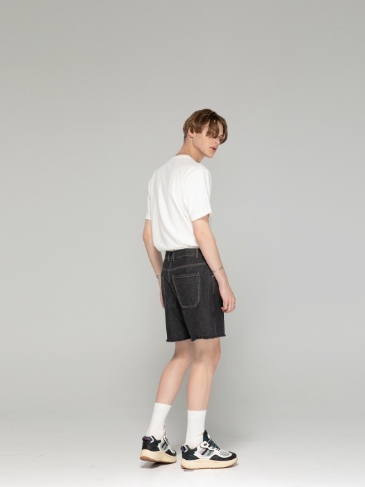 Wide Leg Denim Shorts [ Wash Black ]