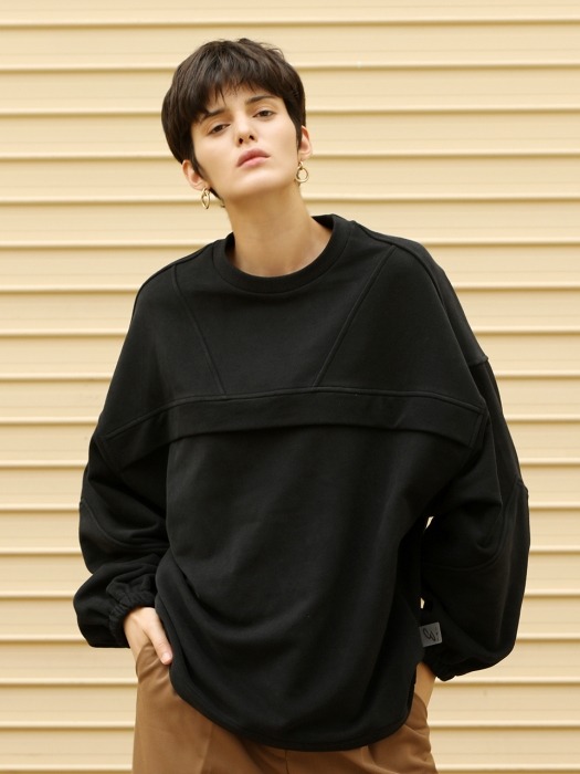 Round detail banding sweatshirt_Black