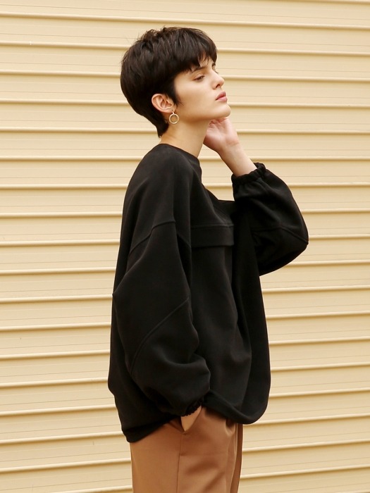 Round detail banding sweatshirt_Black