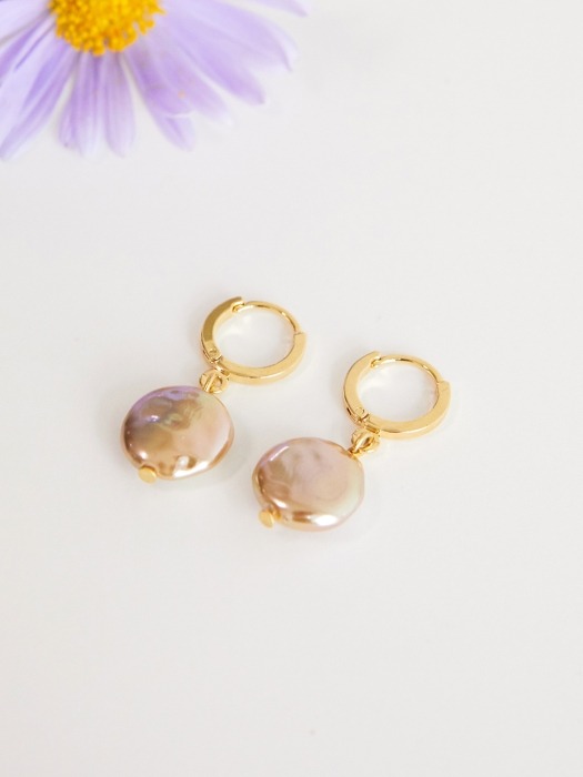 Round pinkgold opal hoop earrings 핑크 투톤 보석 귀걸이 셋트