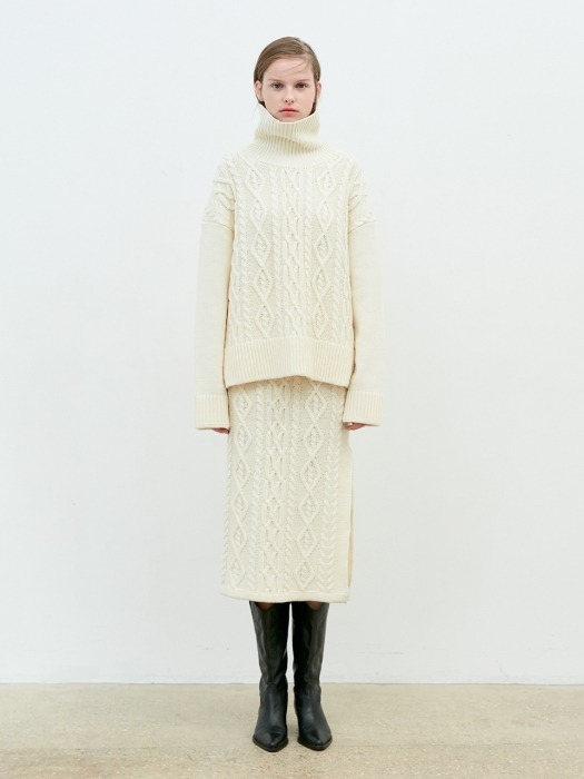 Knit Twisted Skirt [Cream]