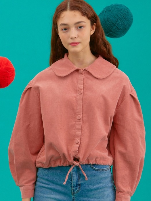 iuw518 corduroy round collar string blouse (pink)