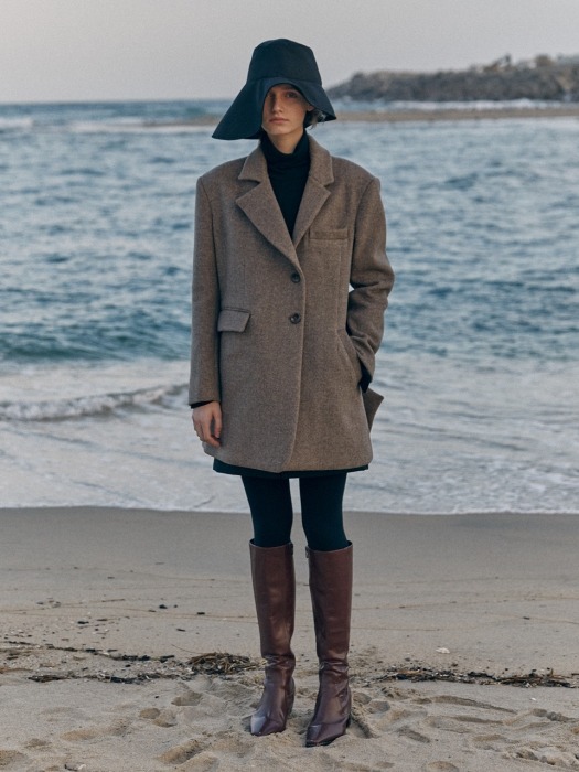 19 WINTER unbalanced tailored wool mini coat (brown)