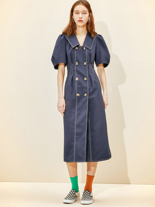 Double Button Belted Dress [Navy] JSDR0B908N2