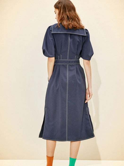 Double Button Belted Dress [Navy] JSDR0B908N2