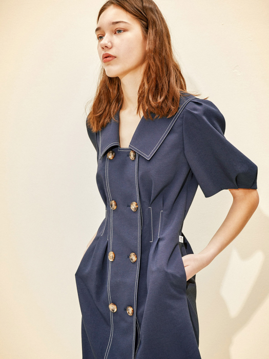 Double Button Belted Dress [Navy] JSDR0B908N2