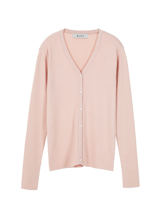Button Ribbed Knit Cardigan in L/Pink_VK0SD1240