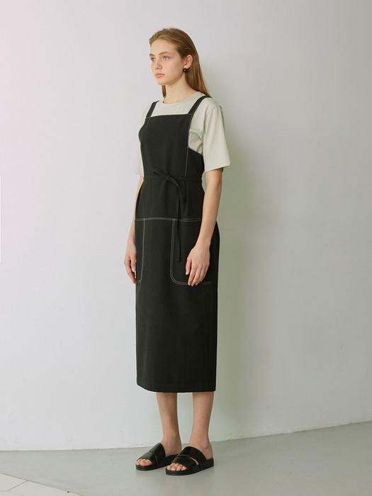 BONNIE_Contrast Stitch Overall One piece_Black