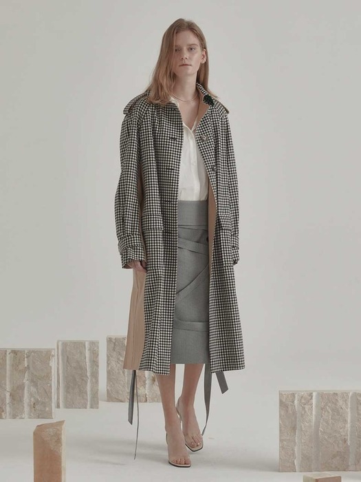 Bruxelle Oversized Check Trench Coat_Gingham Check