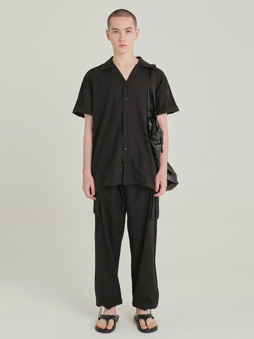 OPEN LINEN SHIRT+CARGO PANTS SET UP_BLACK