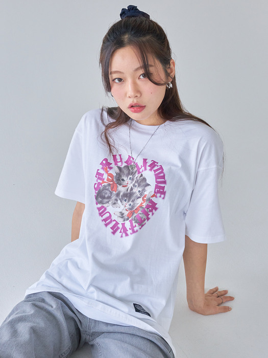 LVG HEART KITTY TEE(WHITE)