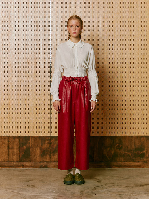 Eco Leather Semi Wide Pants_Red