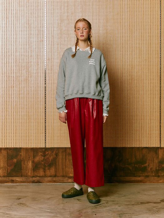 Eco Leather Semi Wide Pants_Red