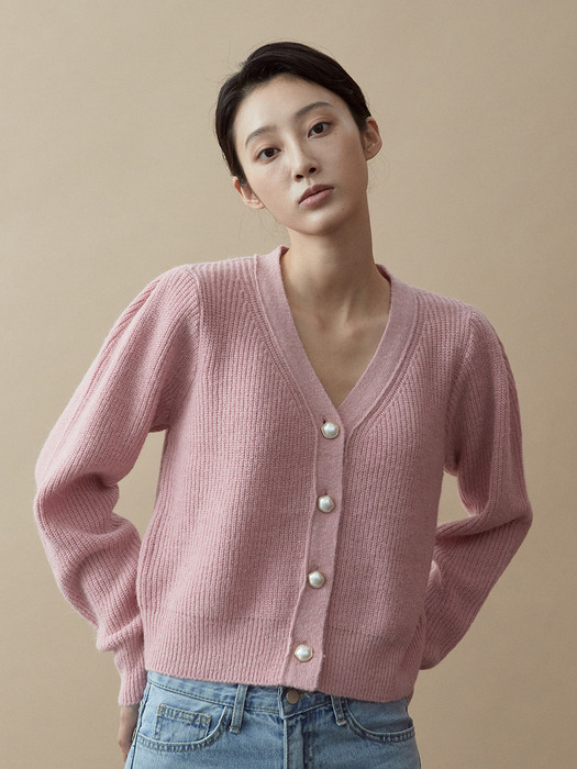 V.alpaca puff knit cardigan (pink)