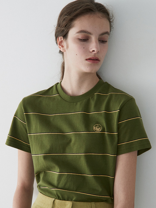 ouie315 combi stripe logo T (khaki)