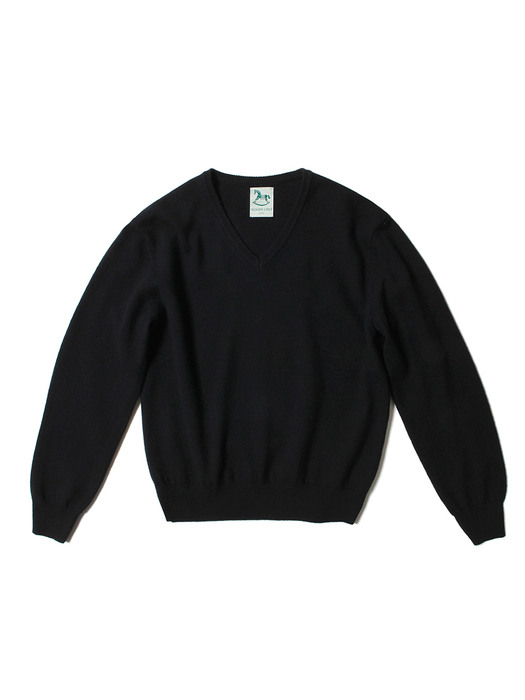 wool basic v neck knit -black