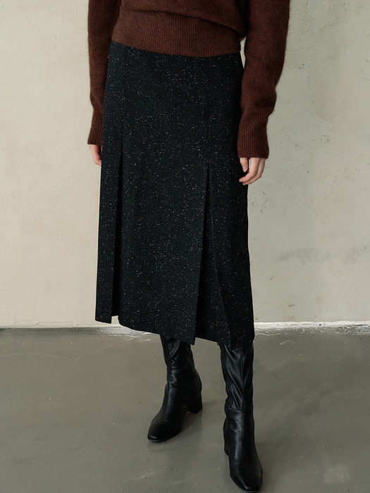 comos426 wool pleats midi skirt (black)
