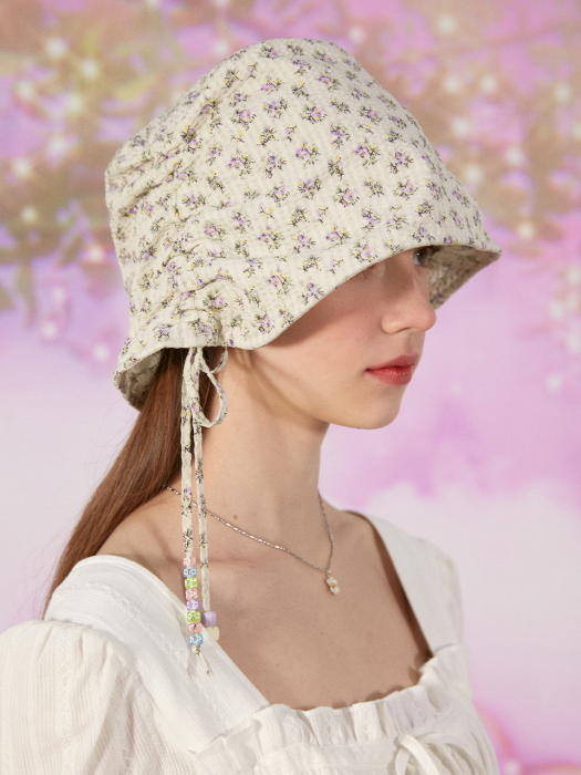 (CH-21103) FLOWER BEADS STRING BUCKET HAT MULTI