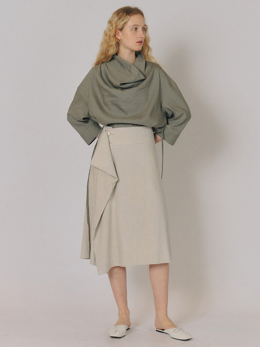 LINEN FLARED SKIRT [OATMEAL]