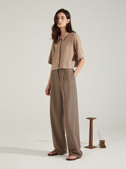 Q_TWO TUCK WIDE PANTS_Brown