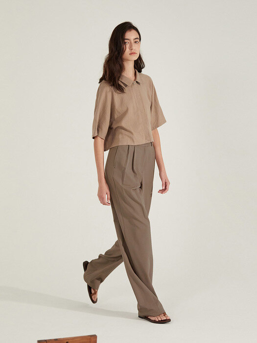 Q_TWO TUCK WIDE PANTS_Brown