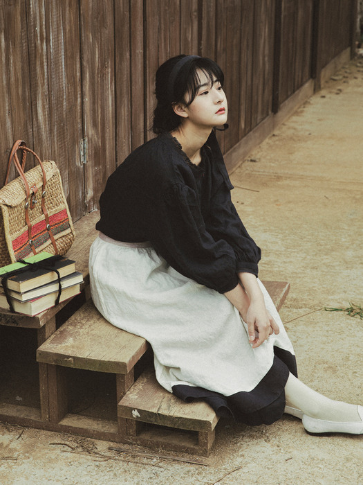 Bicolore linen skirt : 비콜로르 린넨 스커트 -charcoal