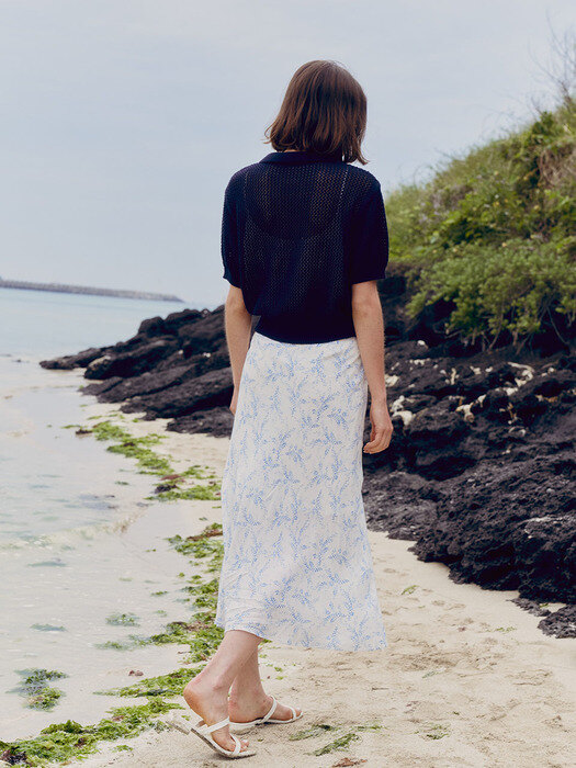 Basic Long Flower Skirt_Blue