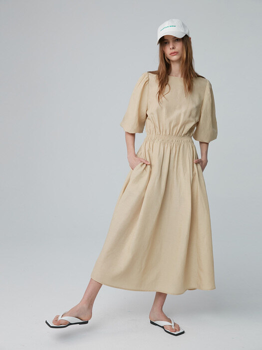 Dress Balloon Sleeve Eband Beige