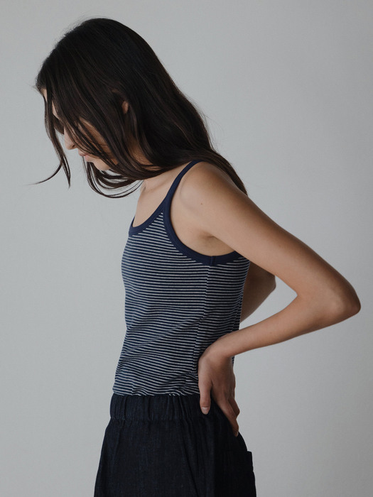 Stripe sleeveless top (Deep navy)