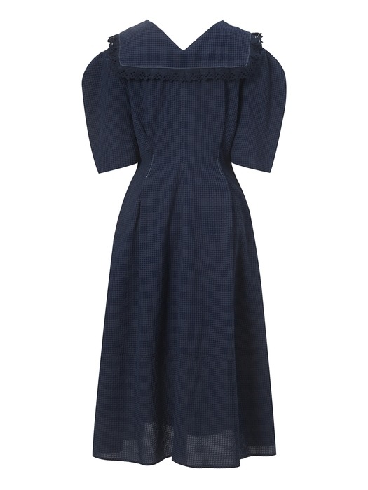 RUFFLE COLLAR LACE TRIMMED DRESS NAVY (AEDR1E012N2)