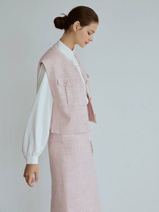 Two pocket Tweed Vest (pink)