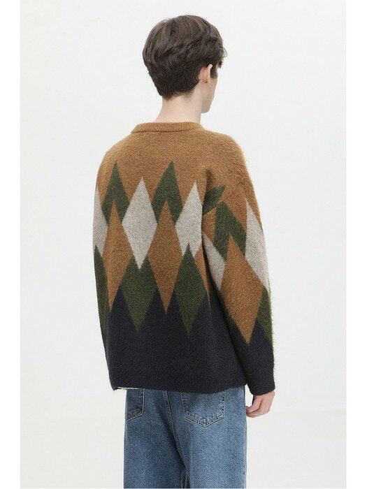 argyle pattern crew neck sweater_CWWAW21506KHX