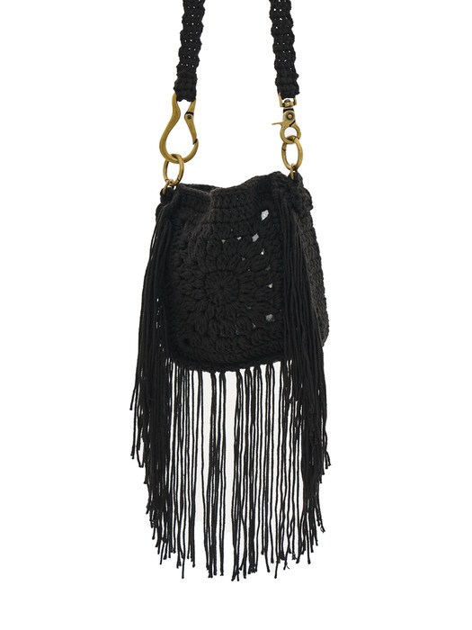 HANDMADE CROCHET FRINGE BAG_[BLACK]