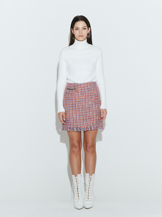 Fringe Tweed Mini Skirt [Pink]