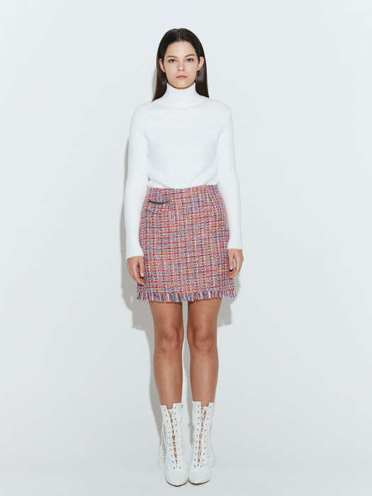 Fringe Tweed Mini Skirt [Pink]