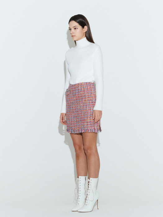 Fringe Tweed Mini Skirt [Pink]