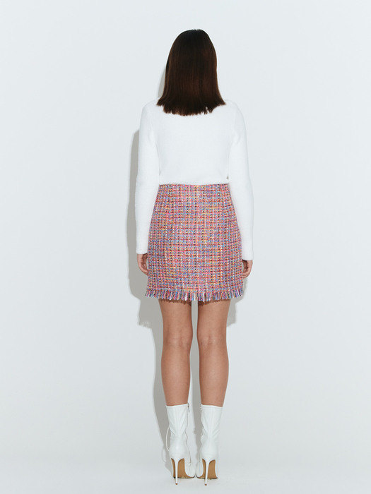 Fringe Tweed Mini Skirt [Pink]